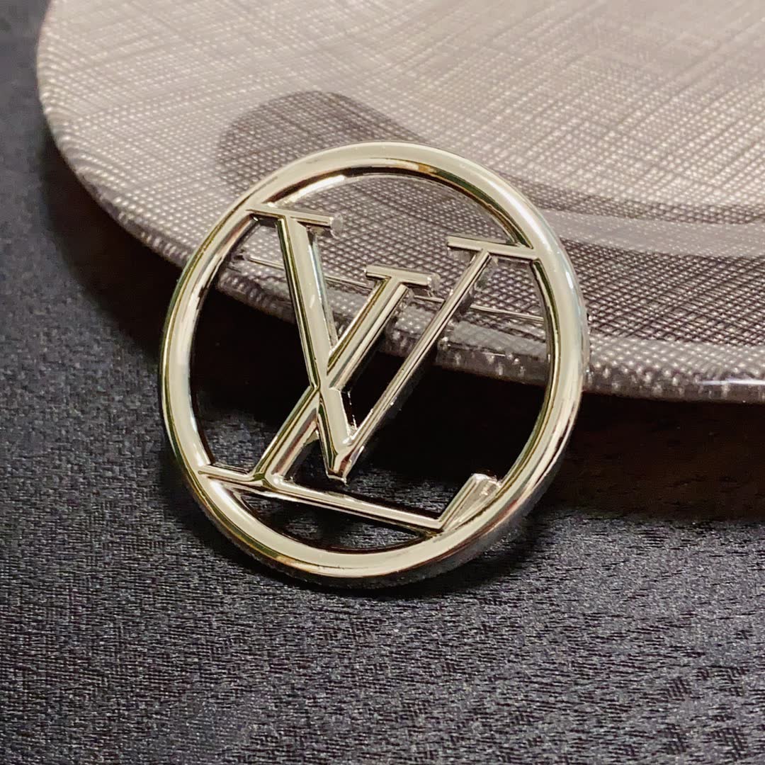 Louis Vuitton Brooch - Silver Circle with LV Logo